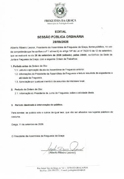 Edital Convocat&oacute;ria Assembleia de Freguesia 26-09-2026